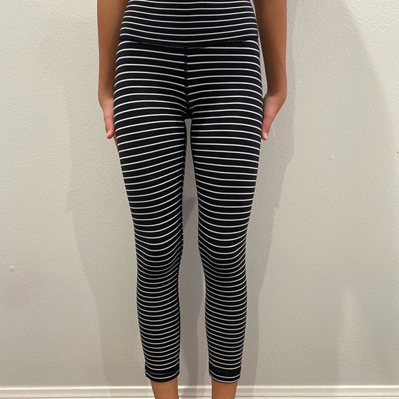 lululemon athletica Pants - LULULEMON black and white stripped cropped leggings